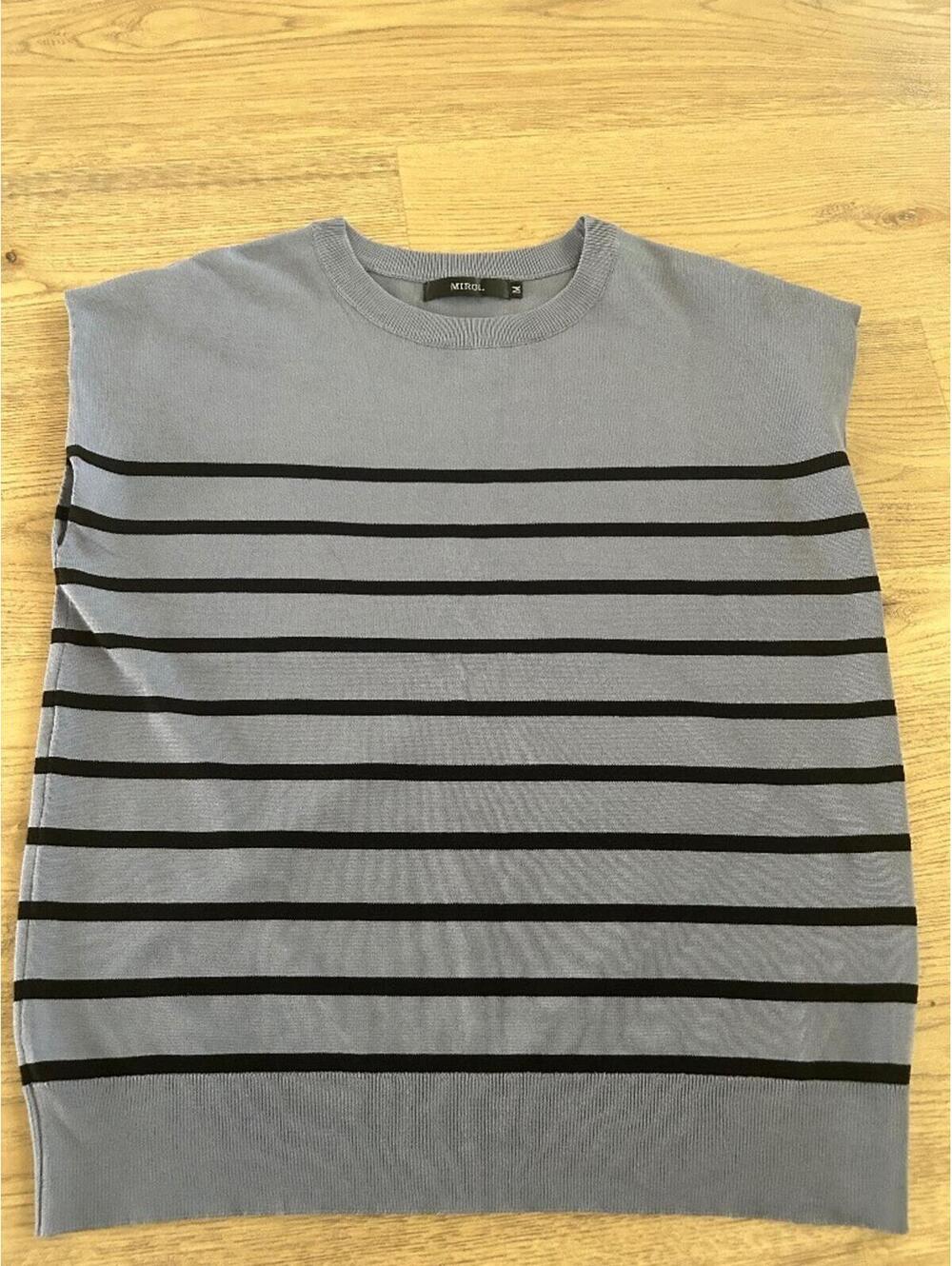 Mirol Women Grey Striped Knit Sweater Vest Size M Viscose Sleeveless Pullover